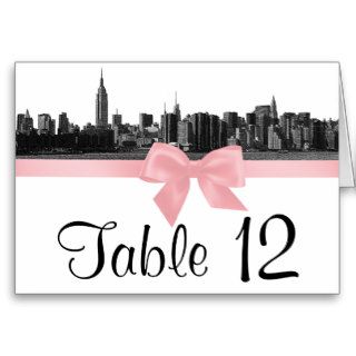 NYC Wide Skyline Etched BW Pink Table Number Greeting Cards