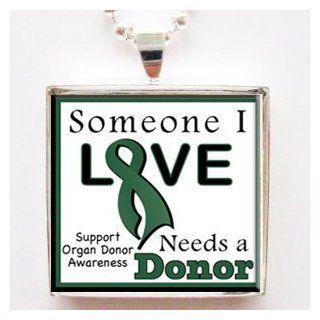 Someone I Love Needs a Organ Donor Ribbon Glass Tile Pendant Necklace with Chain Clothing