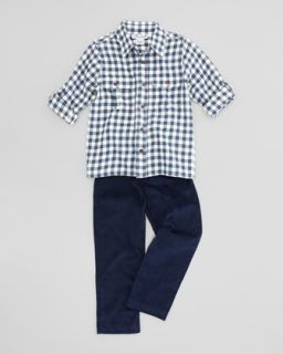 Reece Check Camp Shirt, Navy, Sizes 2 8   Busy Bees