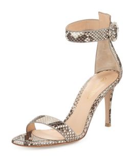 Python Ankle Wrap Skinny Sandal, Natural   Gianvito Rossi   Natural (41.0B/11.