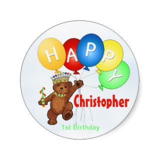 Happy Birthday Bear 1st Birthday Round Sticker