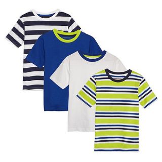 bluezoo Pack of four boys blue plain and striped t shirts