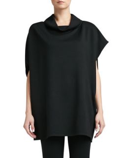 Womens Milano Knit Asymmetrical Poncho with Stand Collar   St. John Collection