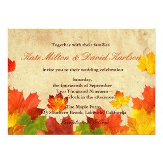 Vintage Maple Leaves Fall Colors Wedding Personalized Announcements