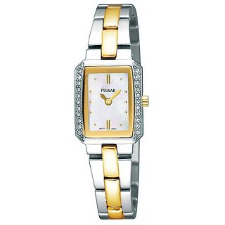 Pulsar Ladies silver and gold gold rectangular mother of pearl dial watch