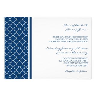 Wedding Invitations Blue White Quatrefoil Pattern
