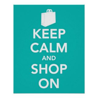 Keep Calm and Shop On print or poster blue