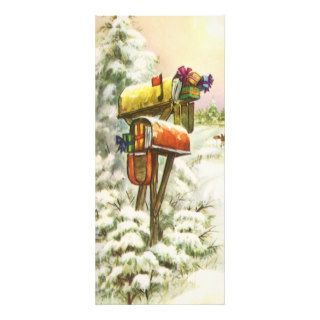 Vintage Christmas, Mailboxes in Winter Landscape Rack Card Design