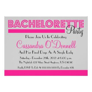 Bachelorette Party Invitations (Pink In Lights)