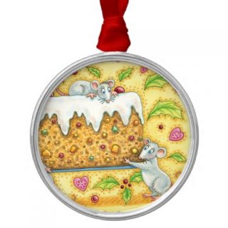 Christmas Mice Carrying a Fruit Cake Dessert Ornaments