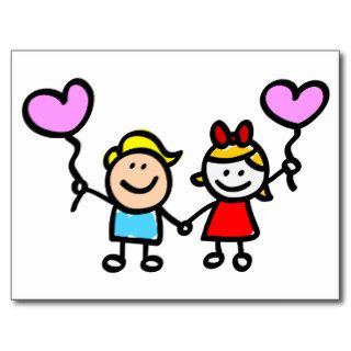 happy lover children with heart shape balloon postcard