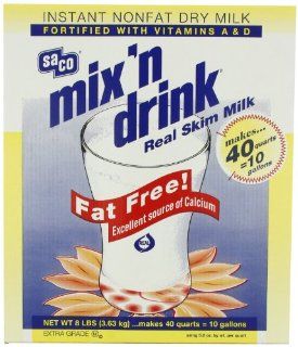 Saco Mix 'n Drink, Instant Non Fat Dry Milk, (makes 40 quarts), 8 Pound Box  Powdered Milk  Grocery & Gourmet Food
