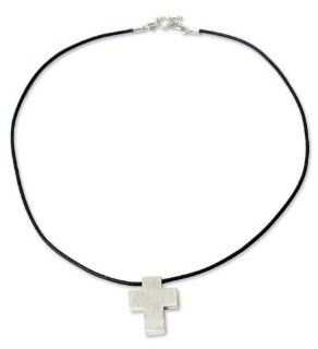Men's leather necklace, 'Southern Cross'   Men's Peruvian Cross Fine Silver Cord Necklace Pendant Necklaces Jewelry