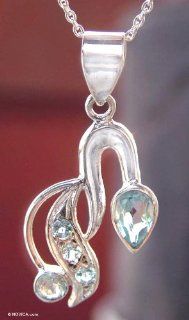 Blue topaz pendant necklace, 'Cool and Fresh' Jewelry