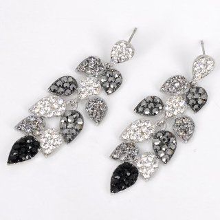 Fashion black gray Swarovski style crystal leaf drop Dangle Chandelier Earrings Jewelry