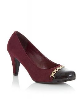 Extra Wide Fit Dark Red Patent Toe Chain Trim Court Shoes