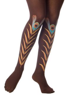 Brown Peacock Feather Tights  Mod Retro Vintage Tights