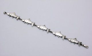Sterling Silver Salmon Bracelet with Lobster Claw Clasp, 7.25 Inches Jewelry