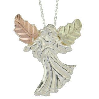 10k Black Hills Gold on Sterling Silver with 12k Gold Leaves Angel Pendant Necklace Women's Jewelry FREE STERLING SILVER CHAIN INCLUDED Jewelry