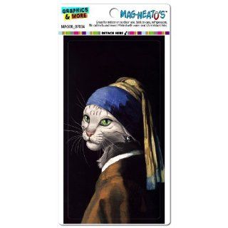 Graphics and More The Cat with The Pearl Earring Girl Johannes Vermeer Painting Mag Neato's Car Refrigerator Locker Vinyl Magnet   Automotive Decals