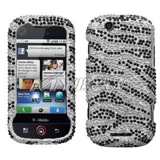 Motorola CLIQ MB200 / DEXT MB200 Black Zebra Skin Diamante Protector Cover Full Rhinestones/Diamond/Bling/Diva   Hard Case/Cover/Faceplate/Snap On/Housing Cell Phones & Accessories