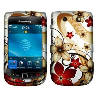 Rubberized phone case that has a red flowers design that fits onto your BlackBerry Torch 