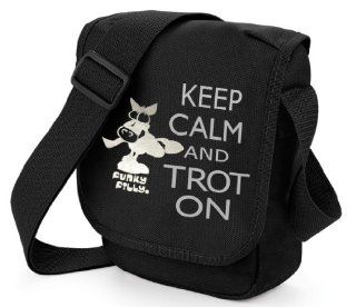 Funky Filly Pony Girls Silver Stallion 'Keep Calm and Trot On' Black Bag with Long Adjustable Shoulder Strap and Outside Zipped Pocket. Size 23 x 17 x 7cms  Sports Fan Bags  Sports & Outdoors