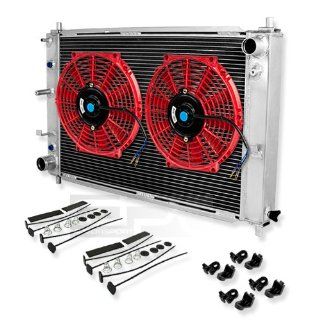 DPT, RA FM97AT 3+RAF 10 RD+FMK X2, Full Aluminum Performance Three Tri Row Core Chrome Radiator with Red Electric Slim Fans with Mounting Kit Overall Size 31"x20"x4.75" for Automatic Transmission Only Automotive