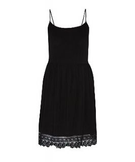 Black Strappy Crochet Trim Midi Dress