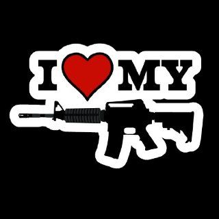 I Love My Gun, Assault Rifle, AR 15, AK 47   4" X 6.5" Decal for the Outside of Vehicle Windows Automotive