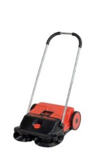 Vestil JAN SM Manual Push Floor Sweeper with Steel Handle, 21 1/4" Head Width, 24" Overall Length, Black and Red Push Brooms