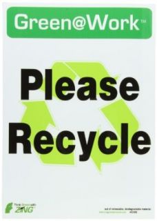 Zing Environmental Awareness Sign, Header "Green at Work", "Please Recycle" with Recycle Symbol, 10" Width x 14" Length, Self Adhesive Eco Poly, Black/Green/White (Pack of 5) Industrial Warning Signs Industrial & Scienti