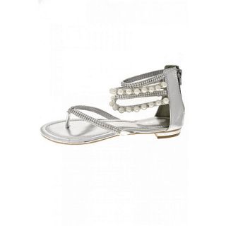 Quiz Silver Diamante and Pearl Ankle Strap Sandals
