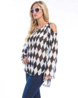 MOD Plus Women's Harlequin Print Plus Size Tunic Top Black & White XL(P0617)