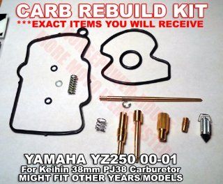 Carb Carburetor Rebuild Kit with O Ring Gasket 175 Main 50 Pilot Slow 55 Power Jet Needle Clip Spring and more for Keihin 38mm PJ38 Power Jet MX Carb fits Yamaha YZ250 (2 stroke) 2000 2001 00 01 and Possibly Other Brands and Models with Similar Carb  Othe
