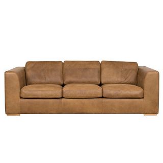 Extra large tan leather Paris sofa with light wood feet