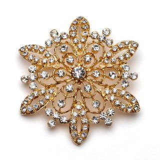 USABride Gold Rhinestone Encrusted Snowflake Crystal Brooch 1121 G Jewelry