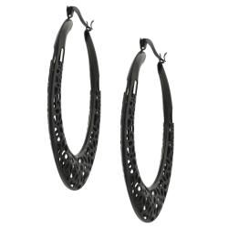 Stainless Steel Blacktone Flower Hoop Earrings Stainless Steel Earrings