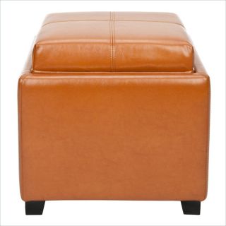 Safavieh Carter Leather Tray Ottoman in Saddle   HUD8233C