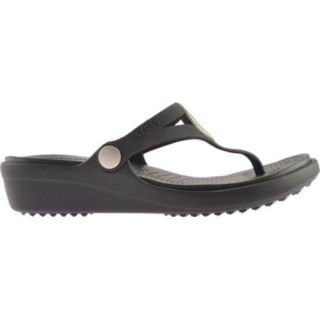 Women's Crocs Sanrah Wedge Flip Flop Black/Black Crocs Wedges