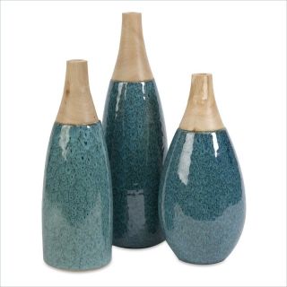 IMAX Corporation Moluccan Ceramic and Wood Neck Vases (Set of 3)   11213 3