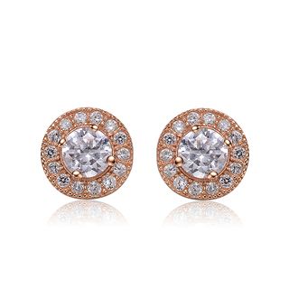 Collette Z Sterling Silver Cubic Zirconia Brushed Rose gold Round Stud Earrings Collette Z Cubic Zirconia Earrings