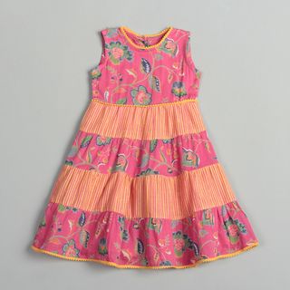 Girl's Pink/ Orange Patchwork Dress (India) Children's Clothing