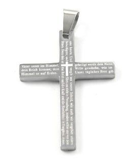 New Stainless Steel The Lords Prayer Cross Design Pendant With German Scripture & Free Chain   Length 23.6" + UK Shipped Within 24hrs Of Order Placed + Gift Packaging Included Jewelry
