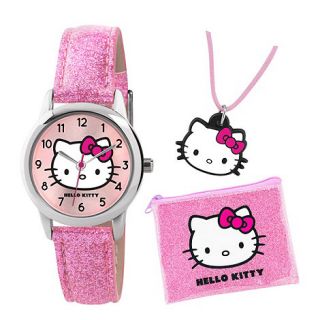 Hello Kitty Kids pink necklace, purse and analogue watch gift set
