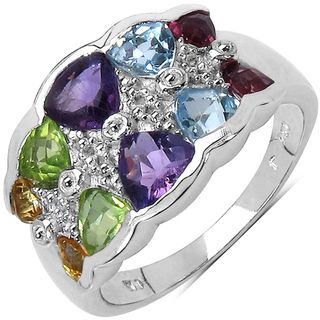 Malaika Sterling Silver 3 3/4ct TGW Multi gemstone Ring Malaika Gemstone Rings