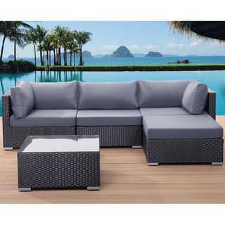 SANO Outdoor Lounge Black Wicker Sectional Set Beliani Sofas, Chairs & Sectionals