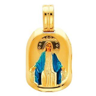 14K Yellow Gold Religious Blessed Virgin Mary Enamel Picture Charm Pendant The World Jewelry Center Jewelry