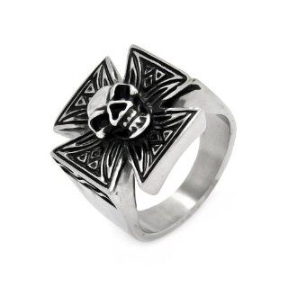 Stainless Steel 21.5mm High Polish Iron Cross with Skull Center Design Fashion Ring for Men (Size 9 to 13) Jewelry