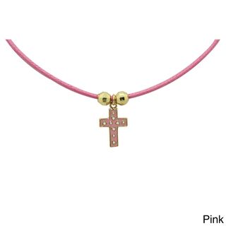 18k Gold Overlay Children's Enamel Cross and Cord Necklace Children's Necklaces